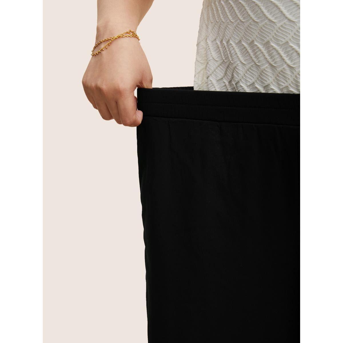 Plus Size Mid Rise Mesh Elastic Waist Wide Leg Pants Women Black Elegant Loose Mid Rise Everyday Pants BloomChic 22-24/3X Product Image