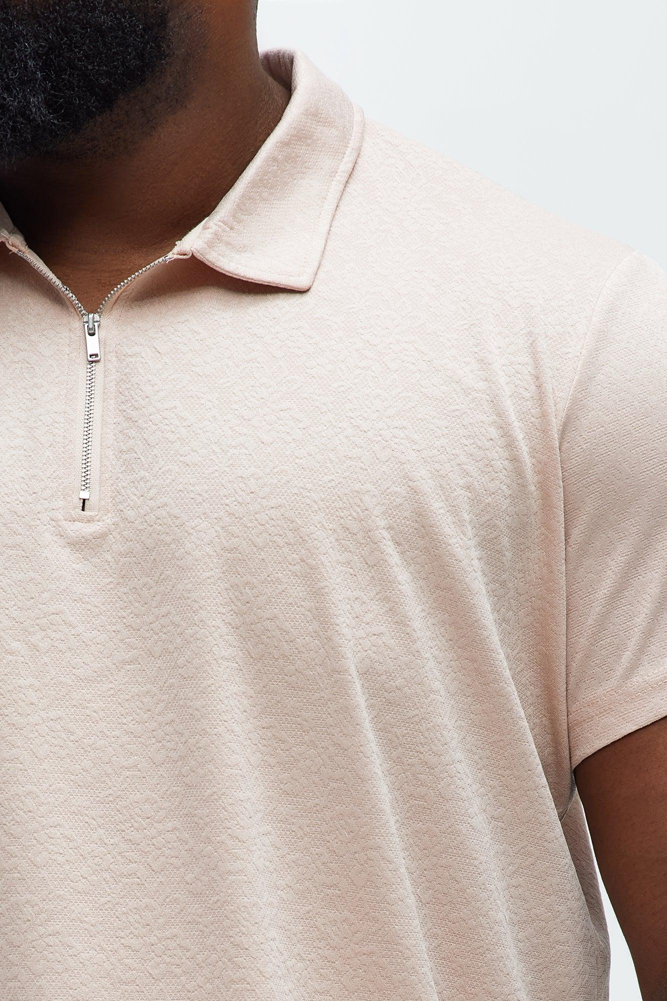 Jacquard Floral Knit Quarter Zip Polo Shirt - Mauve Product Image