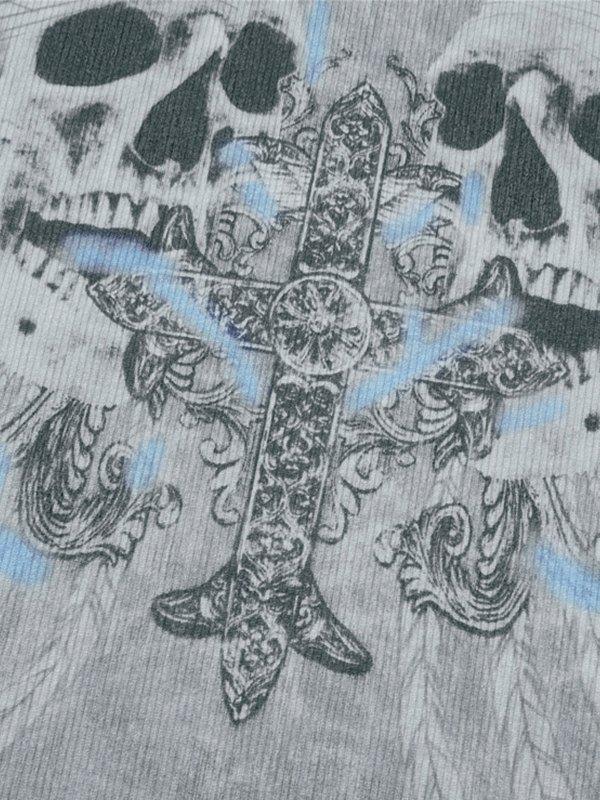 Cross Skull Printed Long Sleeve Top Product Image