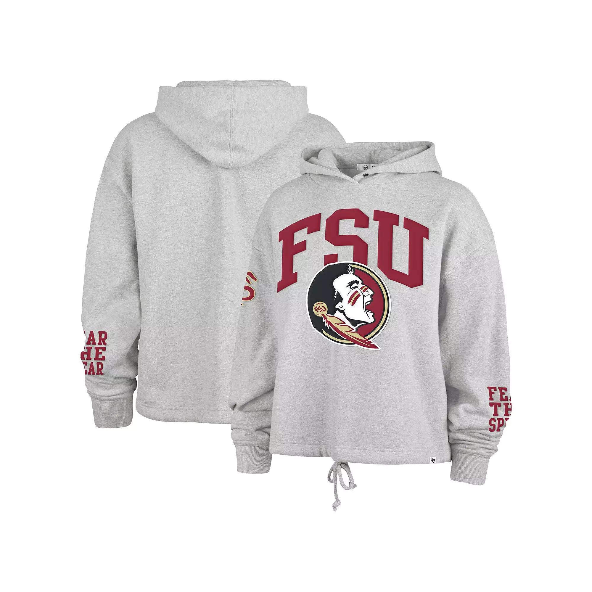 Women's '47 Heather Gray Florida State Seminoles High Hopes Long Sleeve Cropped Hoodie,  Product Image