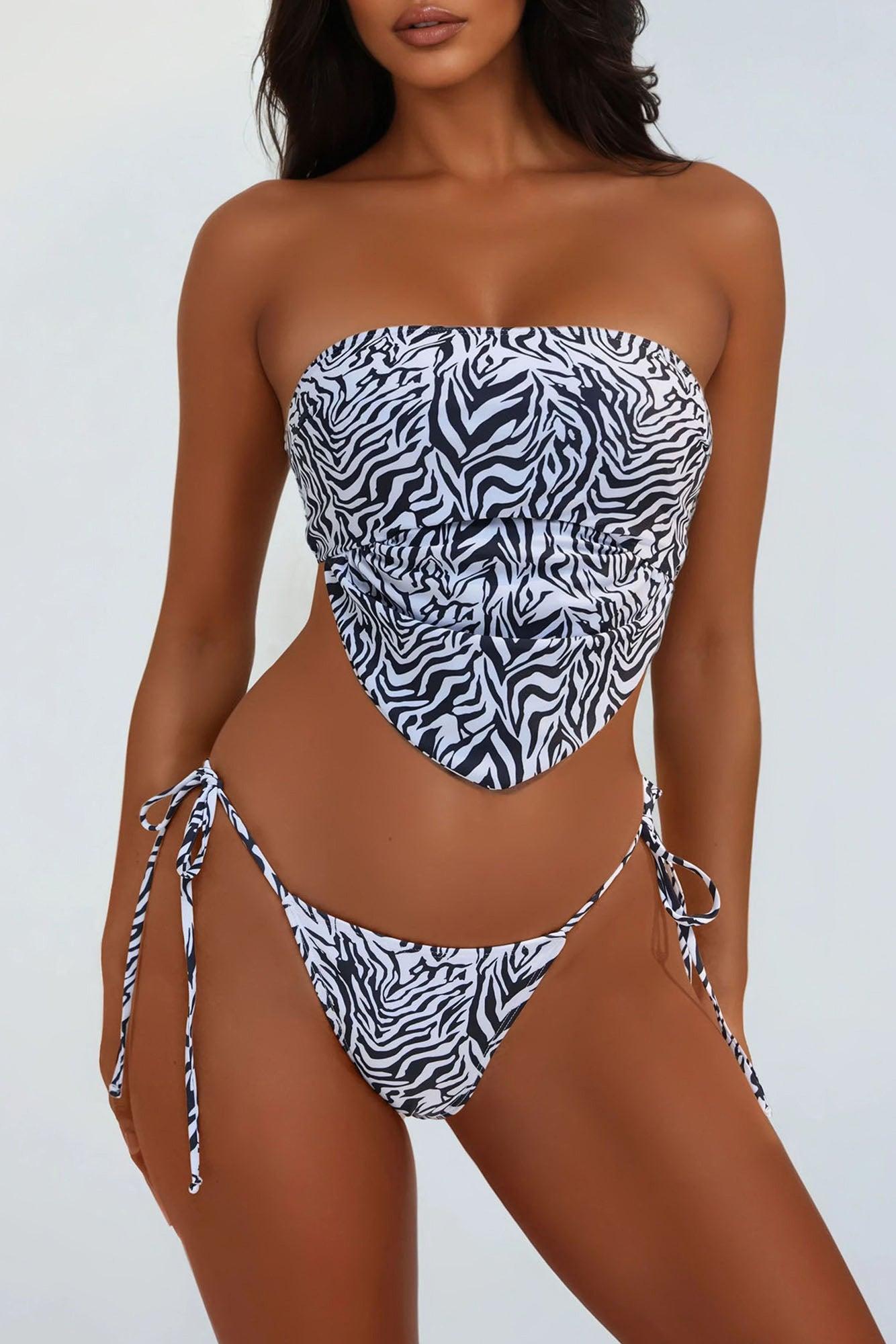 Sarah Zebra Bandana Scarf 2 Piece Bikini - Black/White Product Image