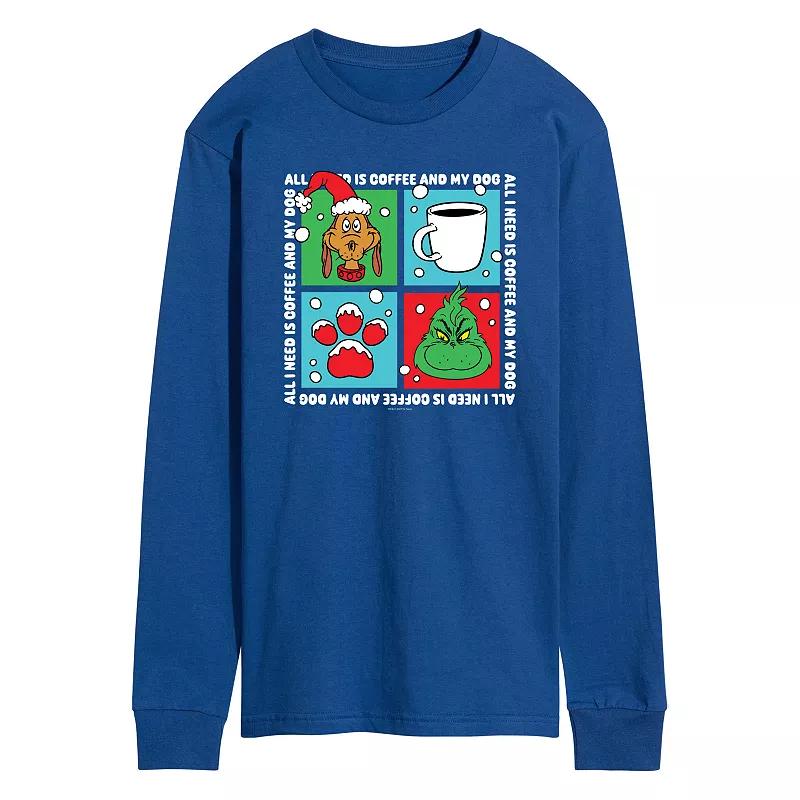 Mens Dr. Seuss The Grinch Coffee And Dog Grid Long Sleeve Graphic Tee Blue Product Image