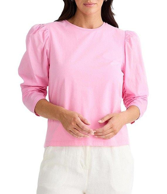 Brave + True 3/4 Gathered Puff Sleeve Crew Neck Top Product Image