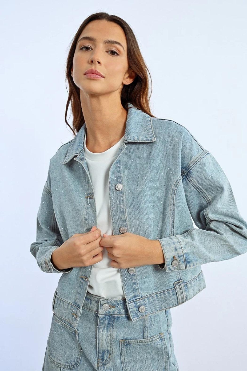 Rhinestone Denim Jacket Product Image