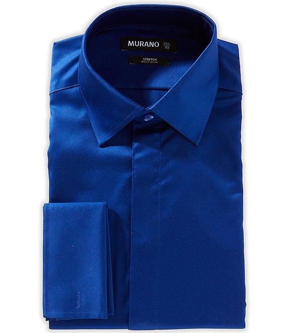 Murano Slim-Fit Point Collar Solid Sateen Dress Shirt Product Image
