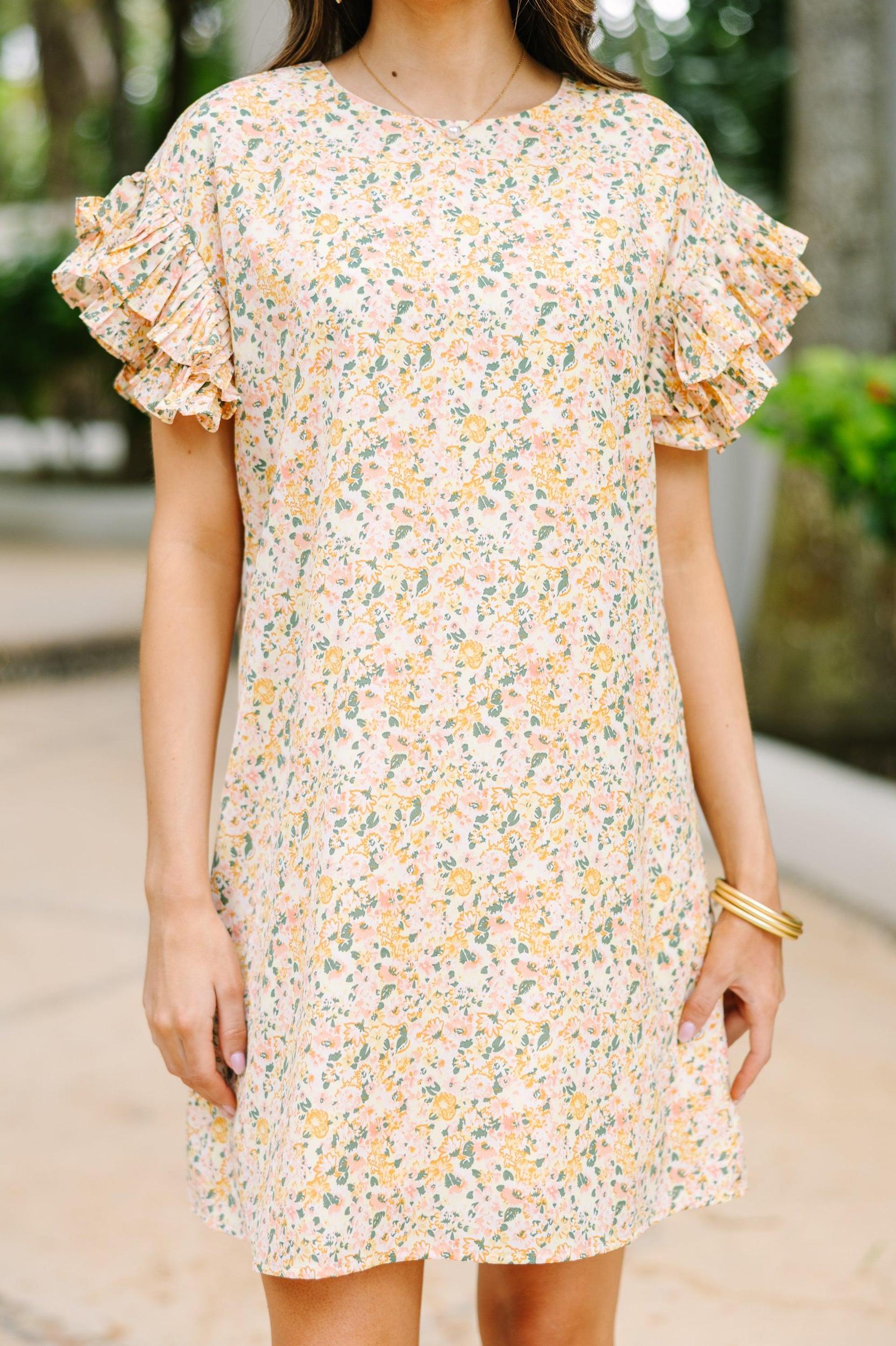 What A Vision Yellow Ditsy Floral Ruffled Dress Female Product Image