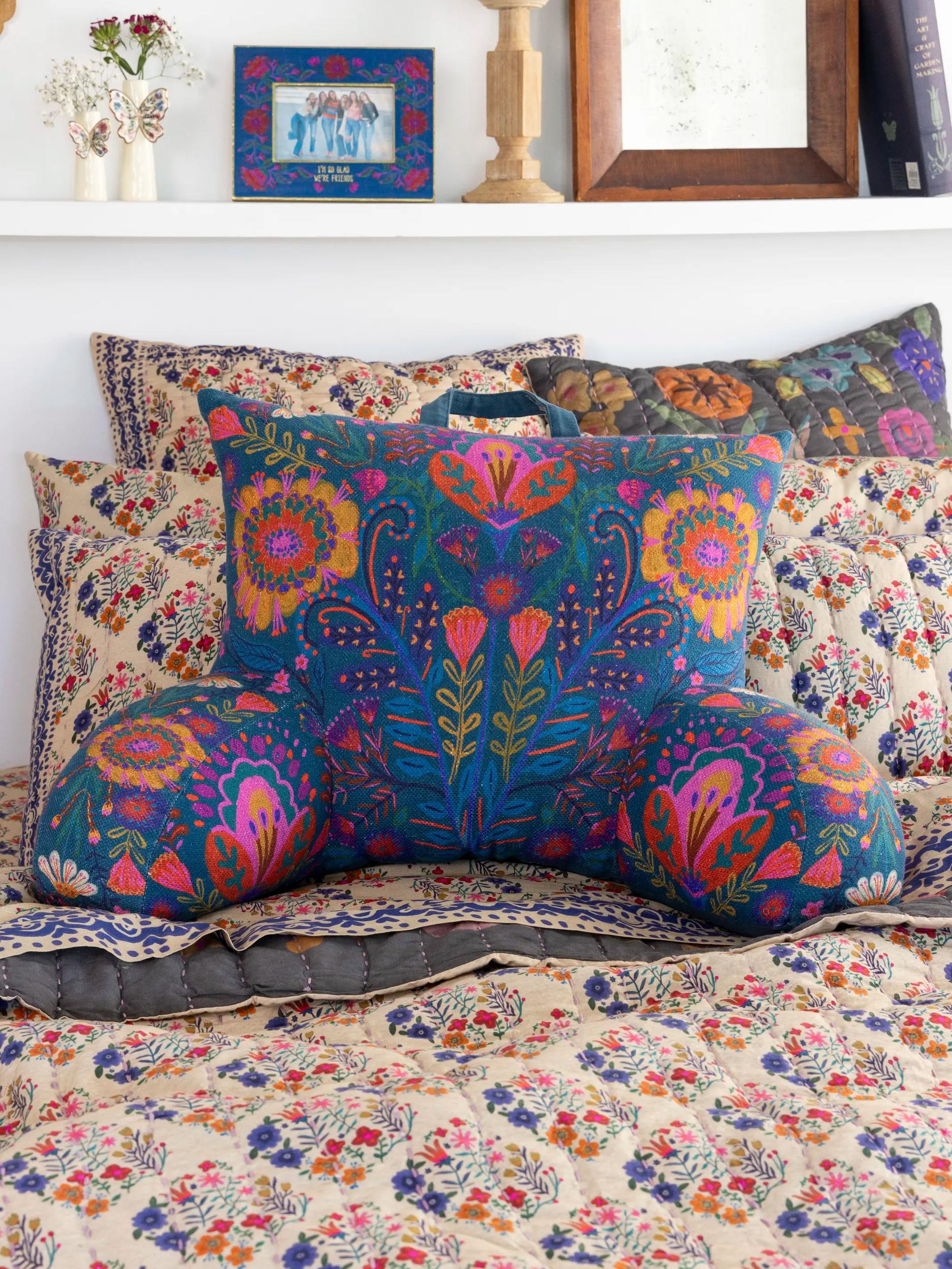 Boho Backrest Pillow - Navy Folk Garden Product Image