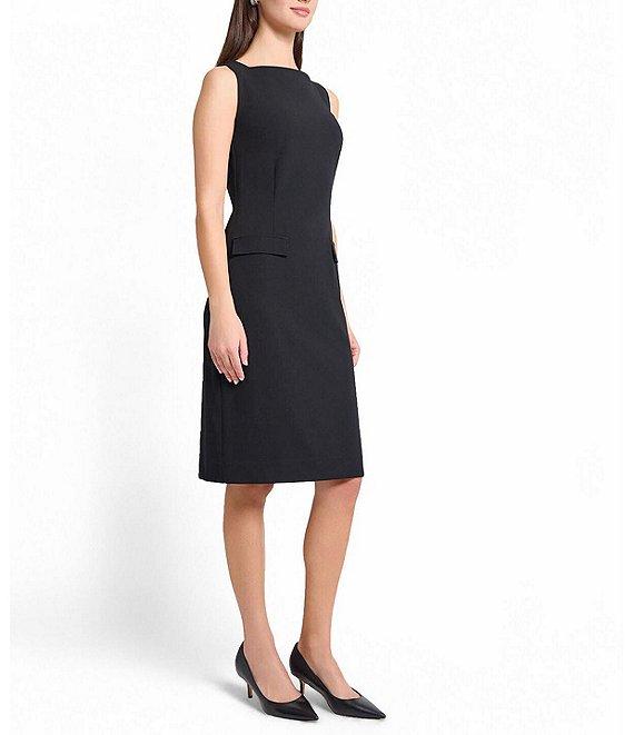 Ming Wang Stretch Crepe Boat Neck Sleeveless Sheath Dress Product Image