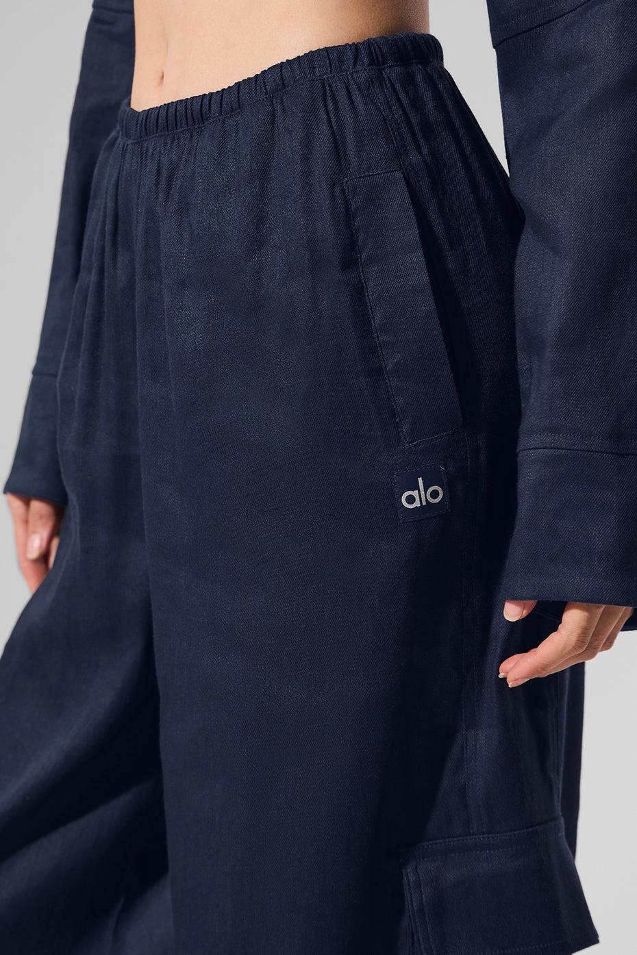 Linen Getaway Cargo Wide Leg Pant - Navy Female Product Image