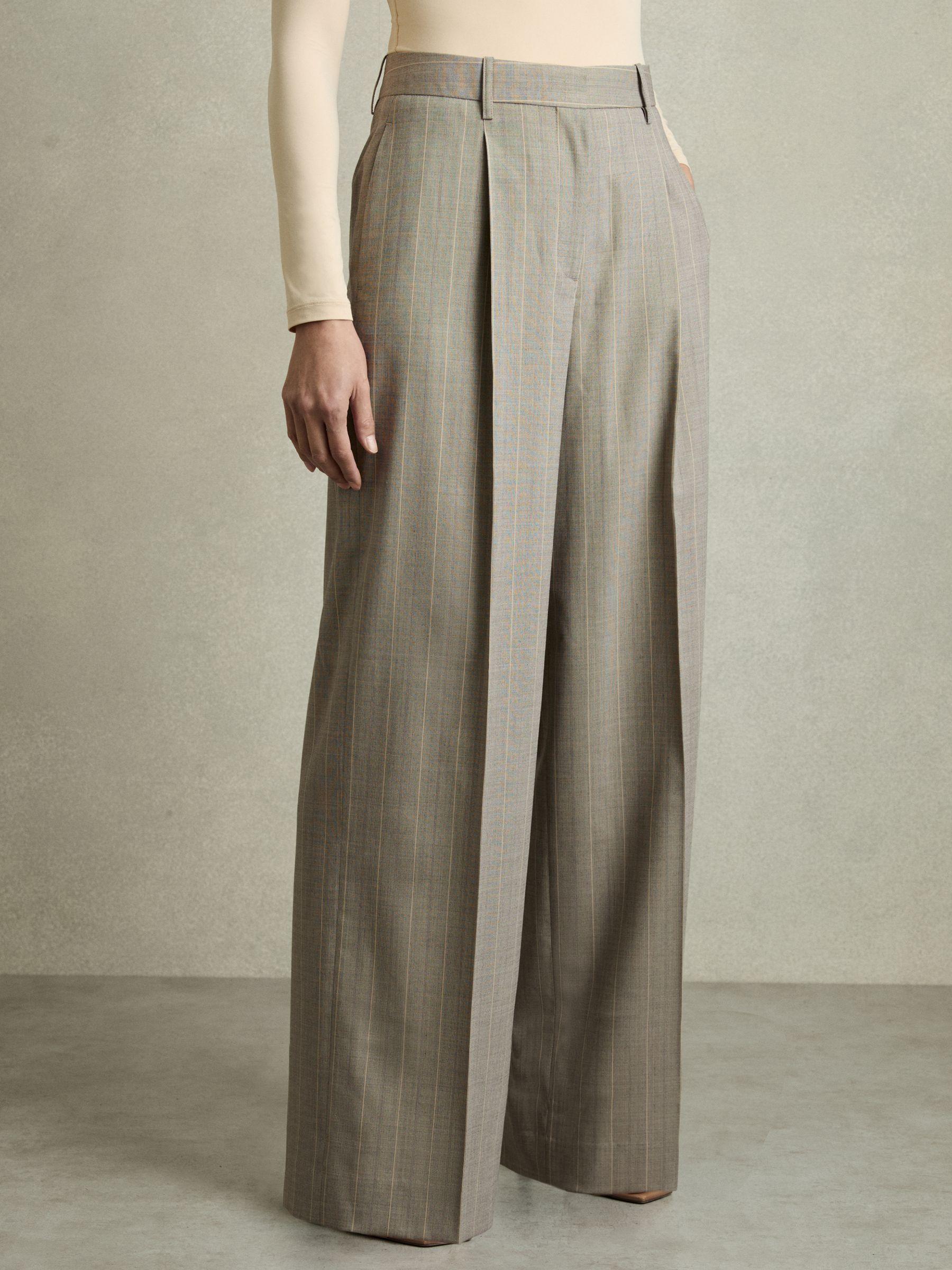 Wool-Blend Wide-Leg Pinstripe Trousers in Grey Product Image