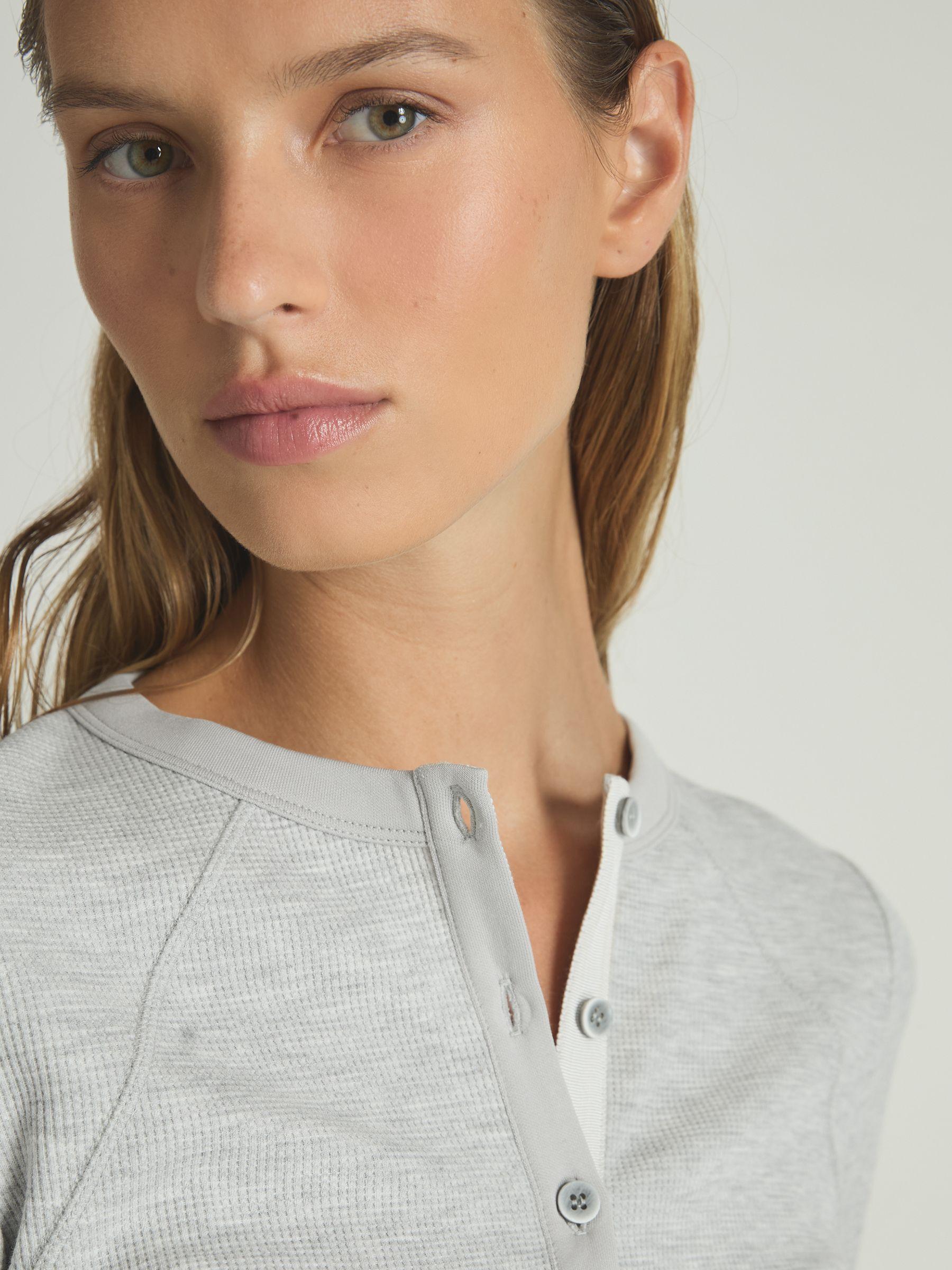 Waffle Jersey Henley Top with Cotton in Grey Marl Product Image