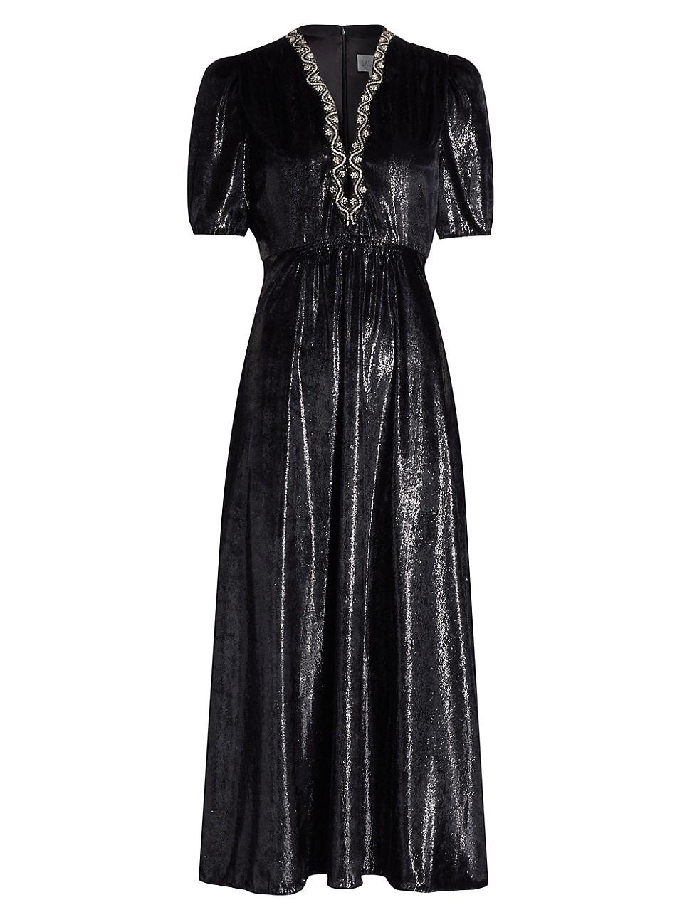 Womens Tabitha Metallic Velvet Midi Dress Product Image