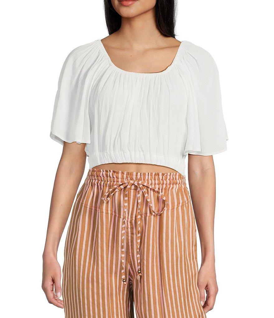 Angie Scoop Neck Flutter Sleeve Crop Top Product Image