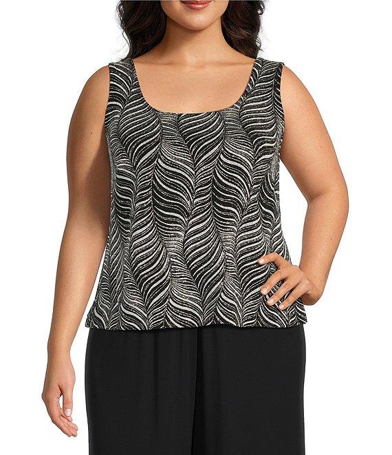 Alex Evenings Plus Size Zebra Metallic Glitter Knit Mandarin Neck 3/4 Sleeve Twin Set Product Image