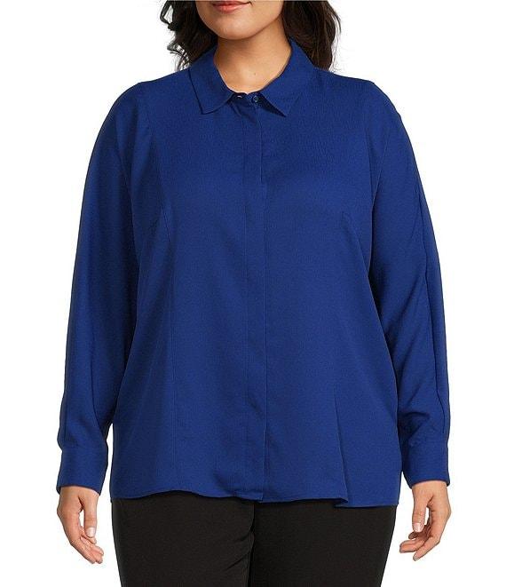 Investments Plus Size Dolman Long Sleeve Button Front Point Collar Blouse Product Image