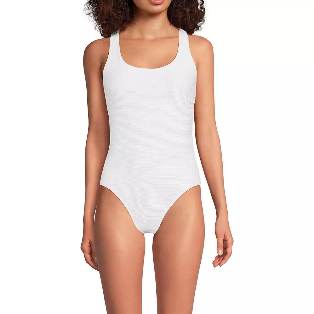 Women's Lands' End Long Tugless Ribbed X-Back One-Piece Swimsuit,  Product Image