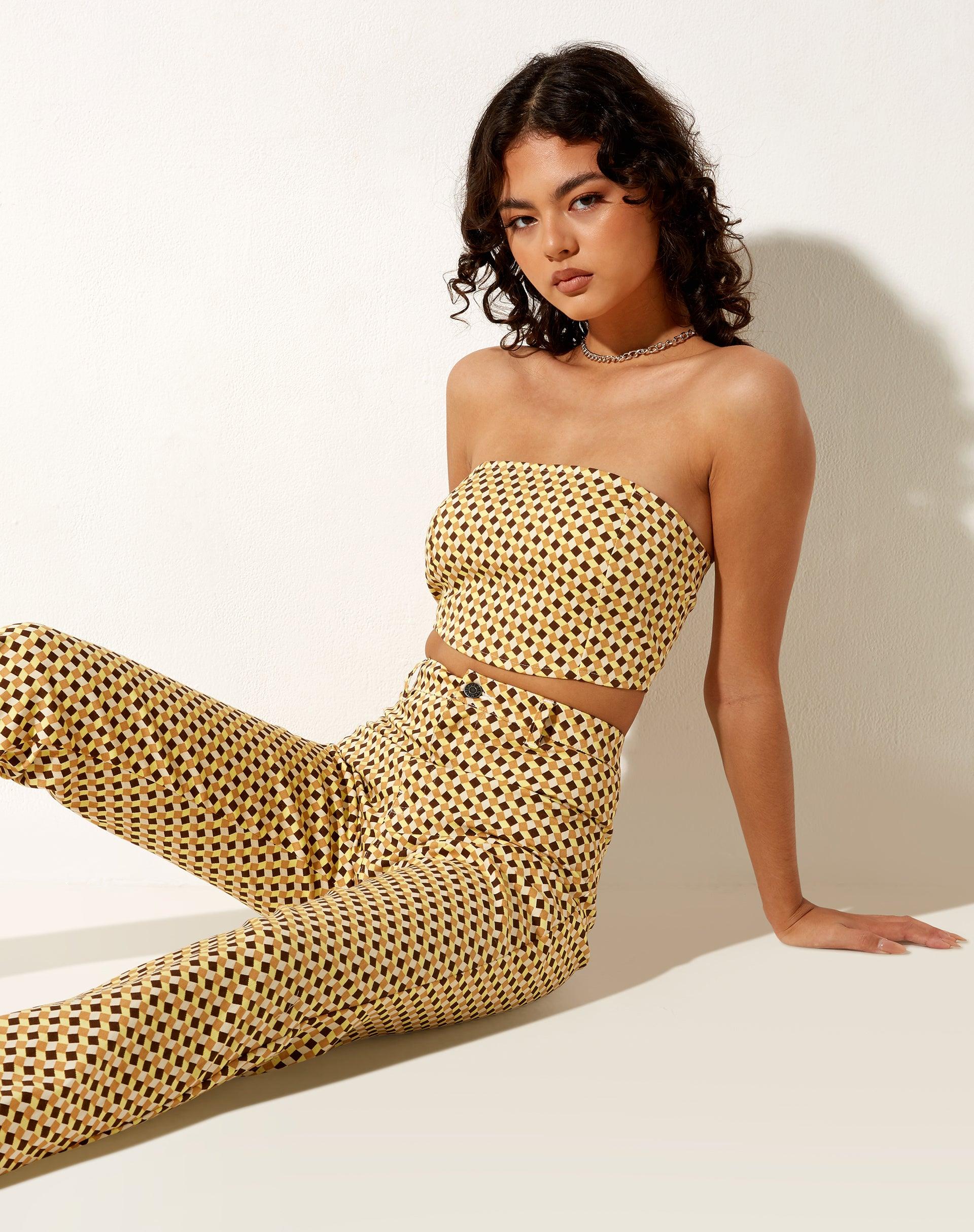Izara Corset Top in Wavy Checker Yellow Product Image