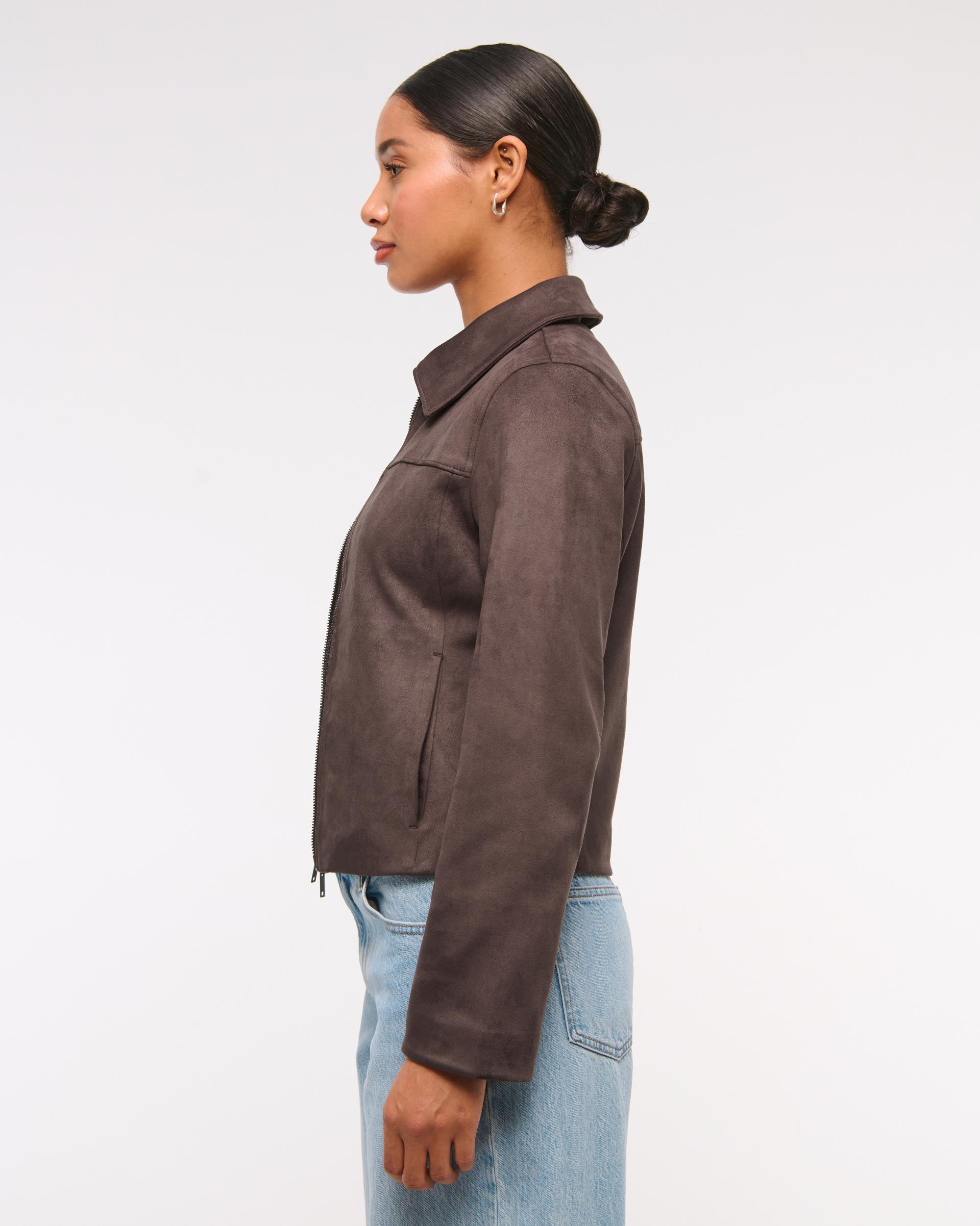 Slim Zip Vegan Suede Jacket Product Image