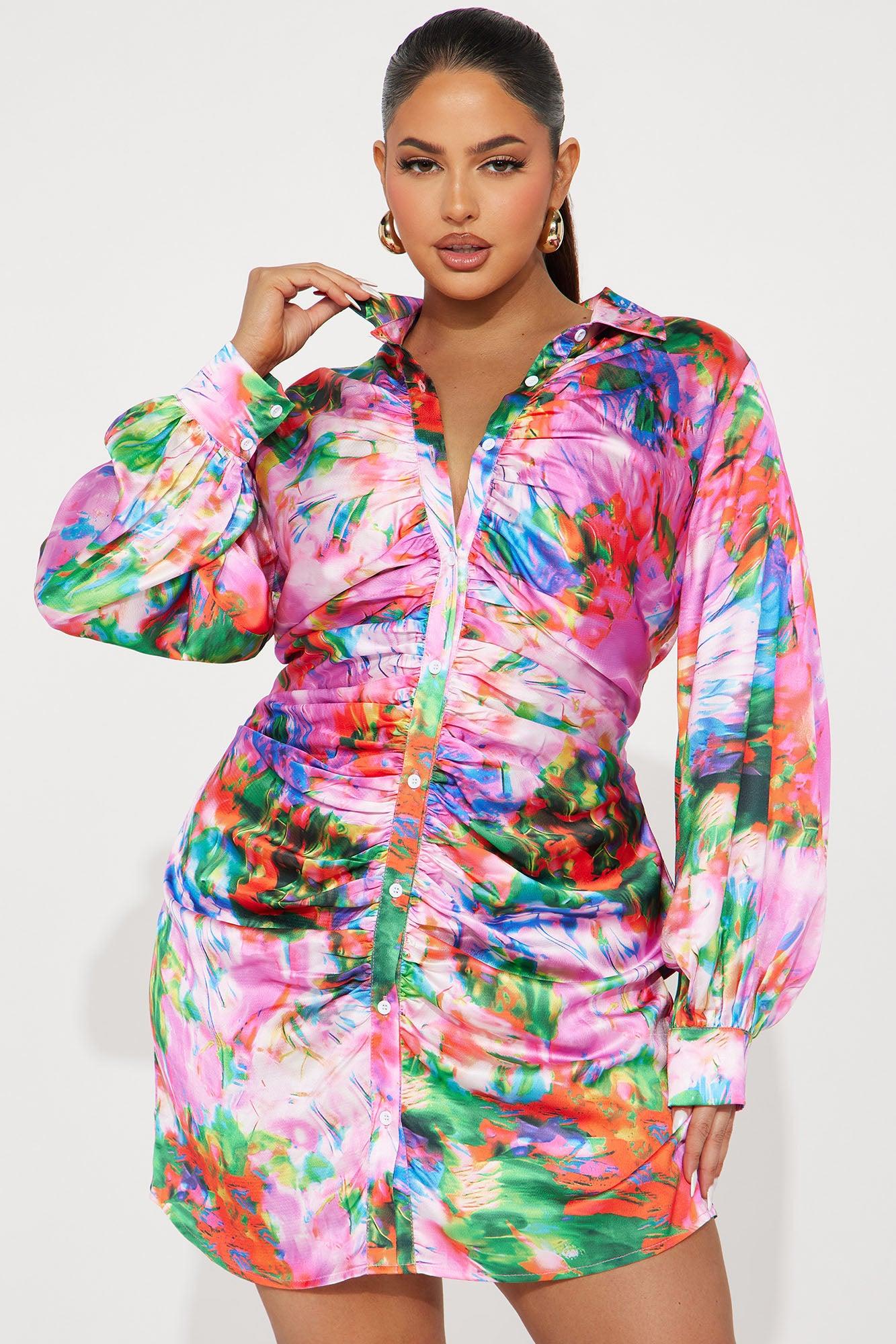 Madison Satin Mini Dress - Pink/combo Product Image