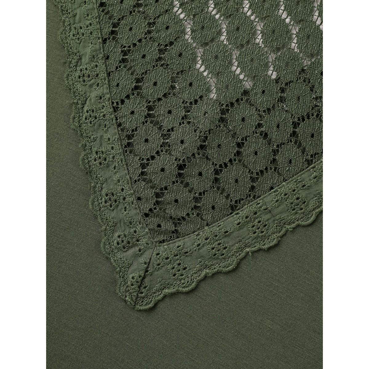 Plus Size Stretchy Floral Back Cut-Out T-Shirt ArmyGreen Women Elegant Woven ribbon&lace trim V-neck Everyday T-shirts BloomChic 14-16/1X Product Image