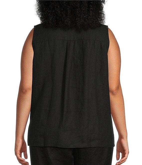 Eileen Fisher Plus Organic Handkerchief Linen Point Collar Sleeveless Button Front Shirt Product Image