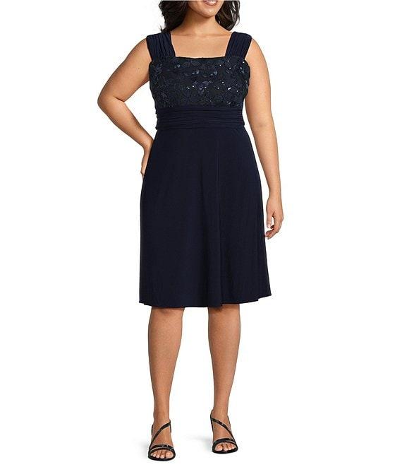 Le Bos Plus Size Embroidered Sequin Jacket Dress Product Image