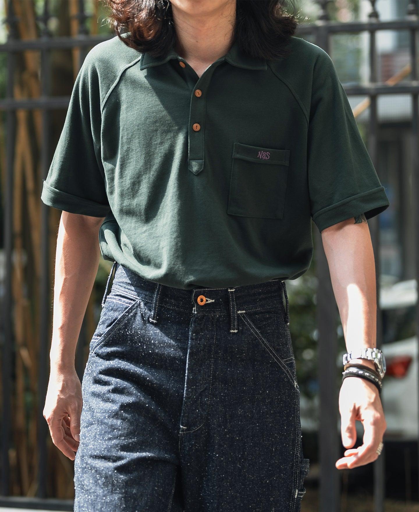 Raglan Sleeve Cotton-Piqué Polo Shirt - Dark Green Product Image