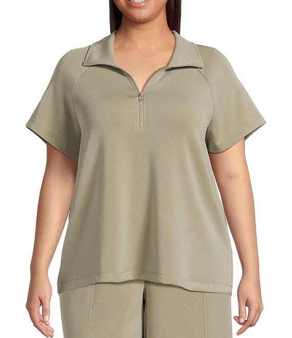 Skies Are Blue Plus Brushed Modal Blend Short Sleeve Half Zip Top Product Image