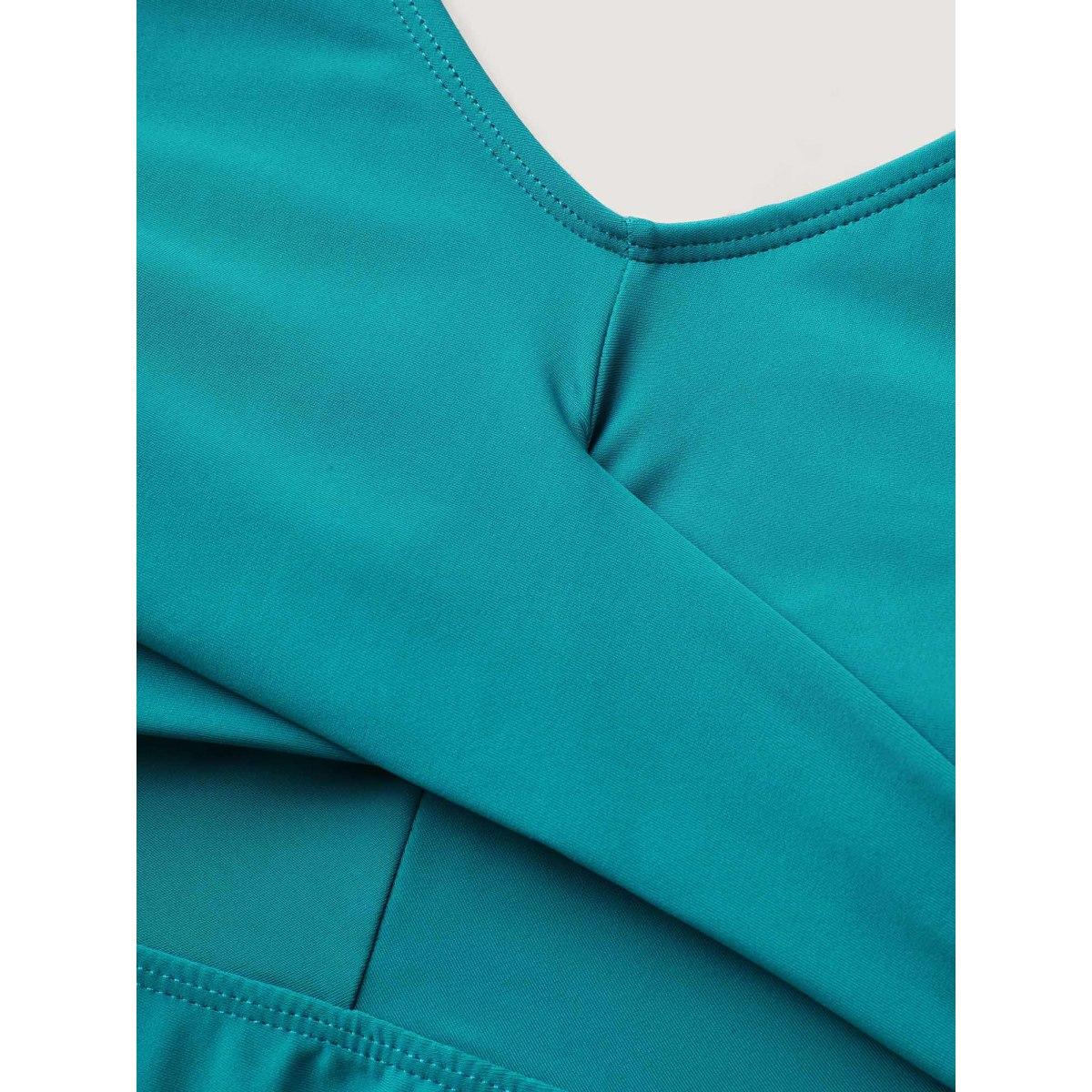 Plus Size Twist Front Fit and Flare Swim Top Women's Swimwear Teal Resort Twist High stretch Bodycon V-neck Curve Swim Tops BloomChic 12/L Product Image
