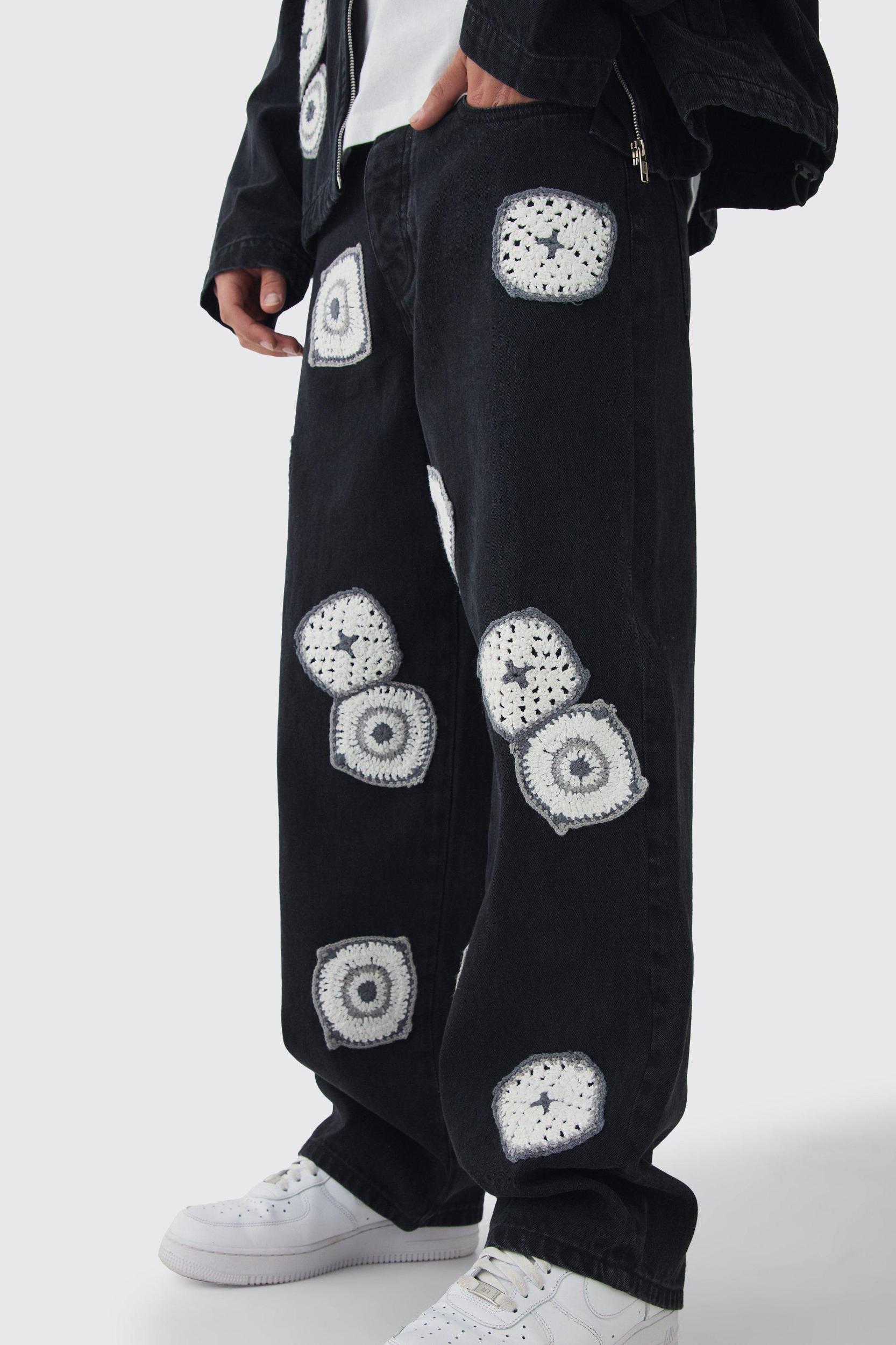 Baggy Fit Crochet Denim Jeans | boohooMAN USA Product Image