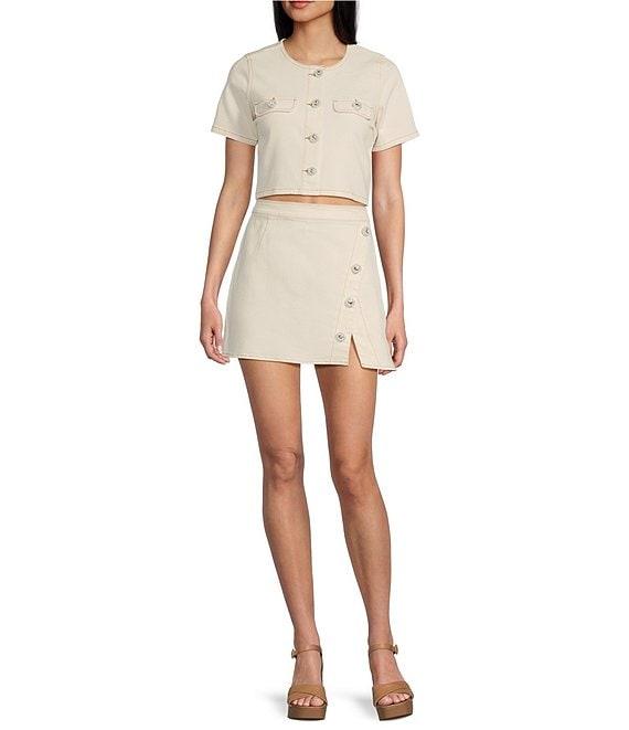 GB Woven Denim Coordinating Pearl Button Top Product Image