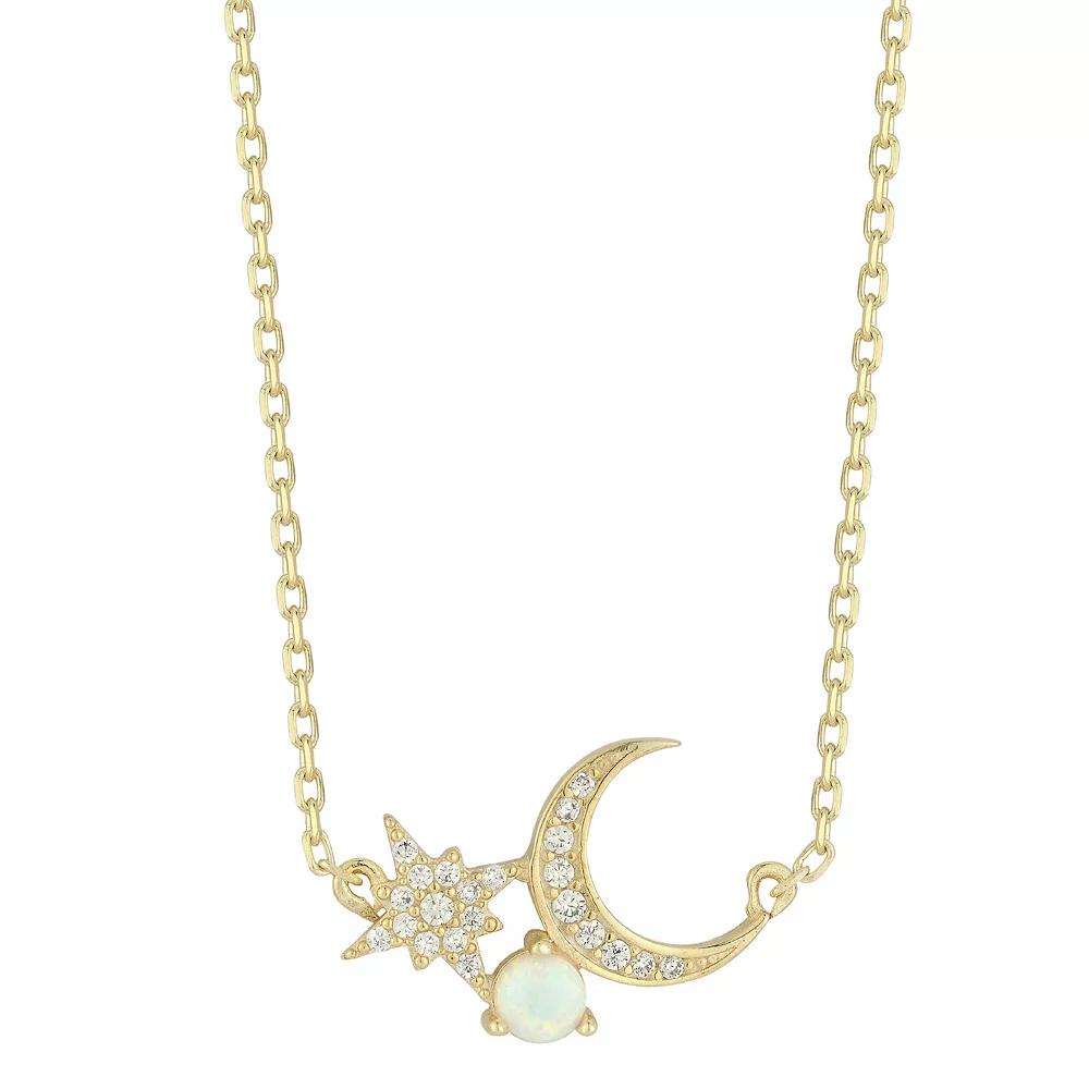Sunkissed Sterling Cubic Zirconia & Synthetic White Opal Star & Moon Pendant Necklace, Women's, Size: 18", Gold Tone Product Image