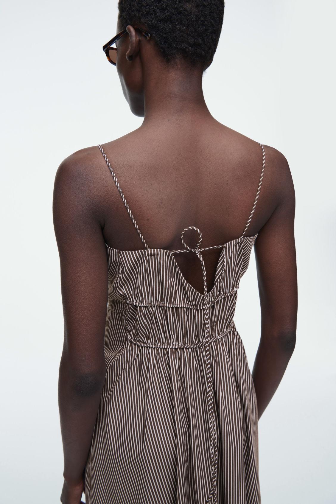 STRIPED GATHERED-WAIST MIDI DRESS Product Image