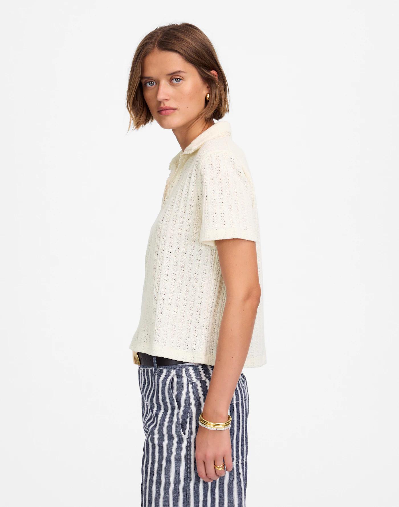 Crochet-Knit V-Neck Sweater Tee Product Image