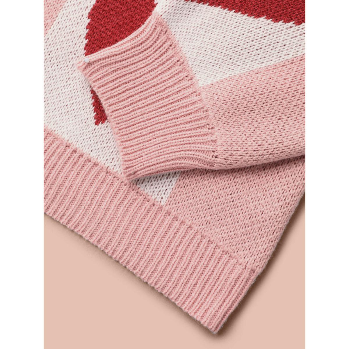 Plus Size Checkered Hearts Jacquard Color-Contrast Pullover Watermelon Women Casual Loose Long Sleeve Round Neck Everyday Pullovers BloomChic 28/5X Product Image