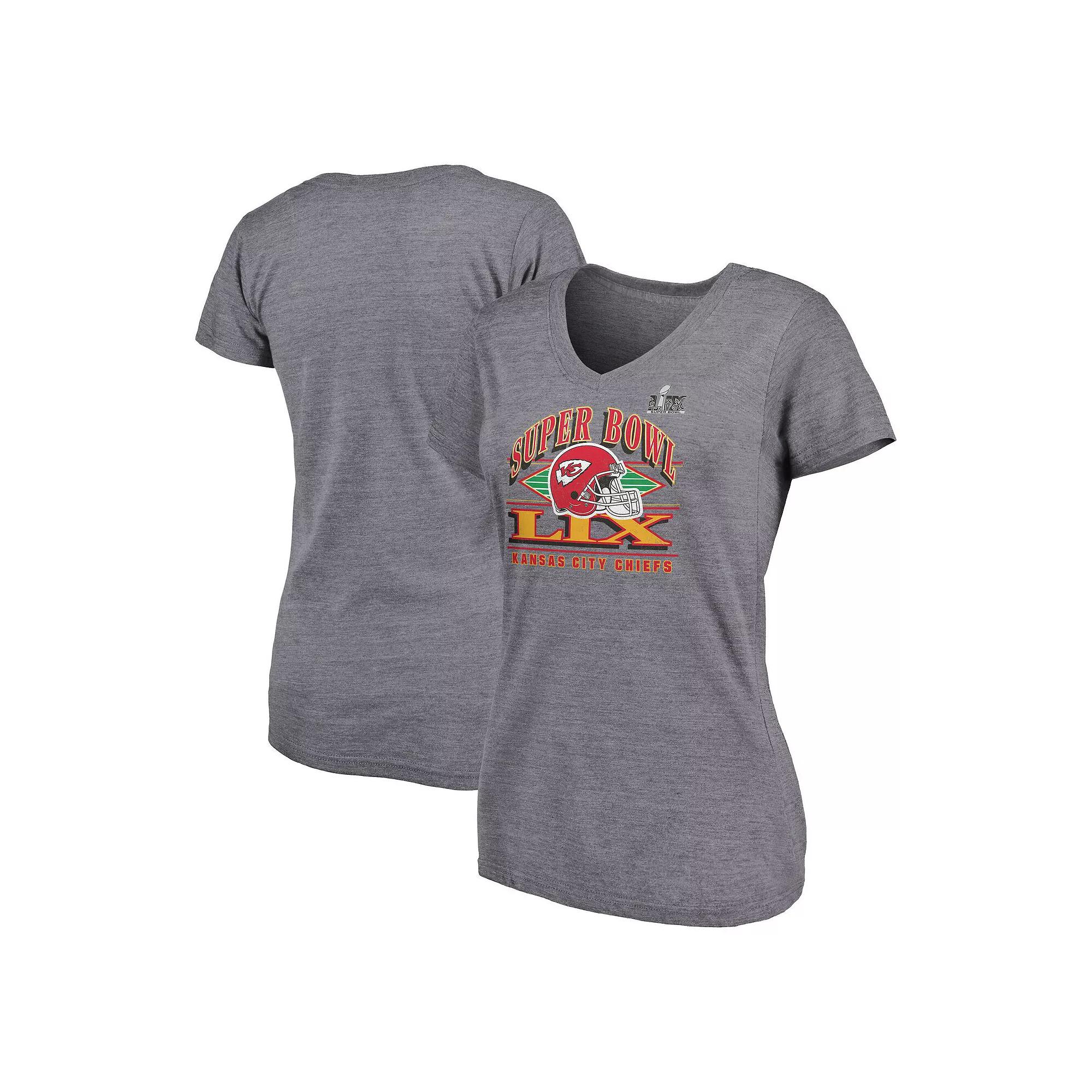 Women's Fanatics Heather Gray Kansas City Chiefs Super Bowl LIX Our Pastime Tri-Blend V-Neck T-Shirt, Size: Small, Grey Product Image
