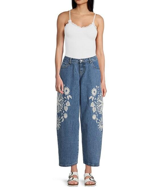 Prosperity Denim Mid Rise Embroidered Barrel Jeans Product Image