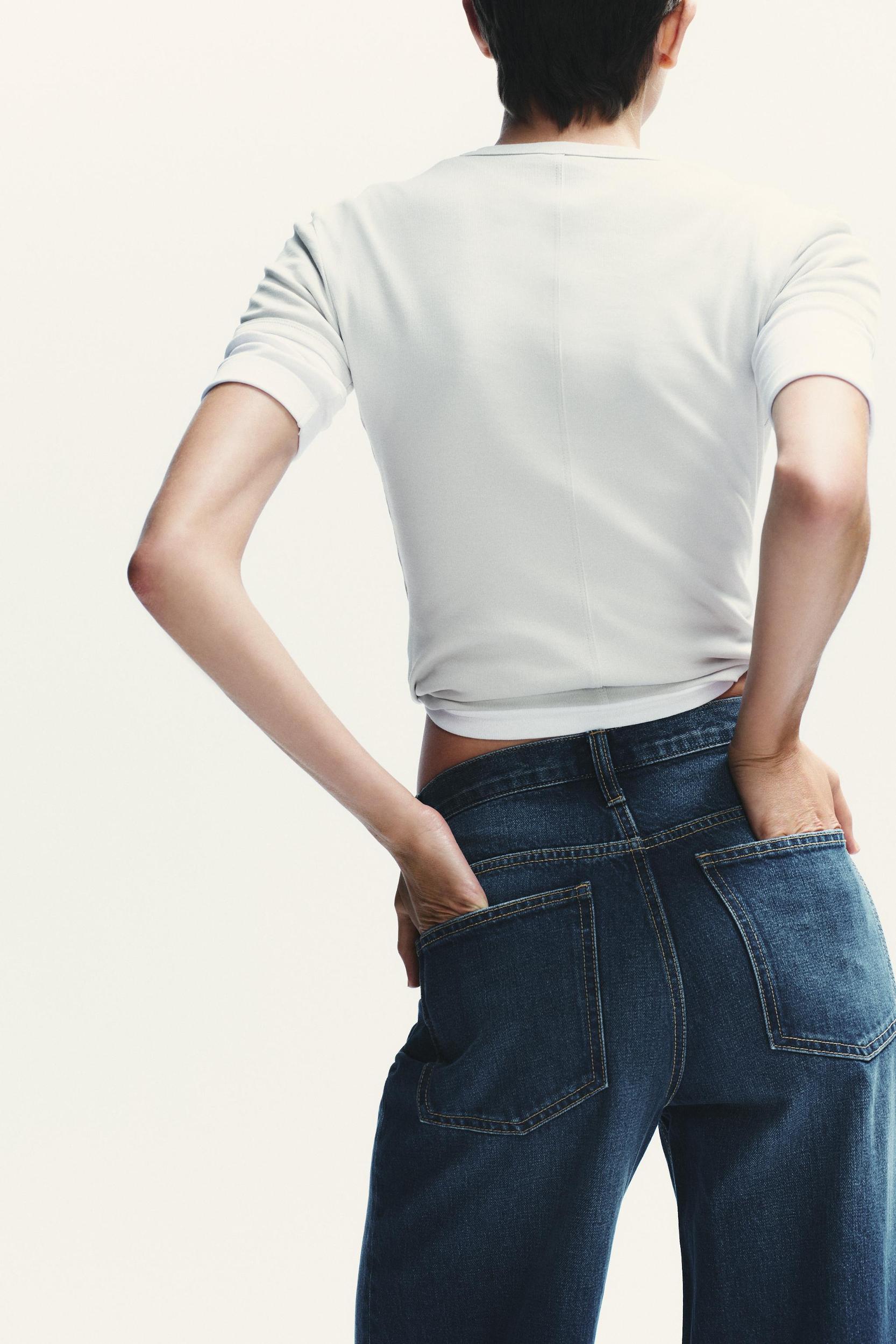 TRF HIGH WAIST CROSSOVER WAIST WIDE LEG JEANS Product Image