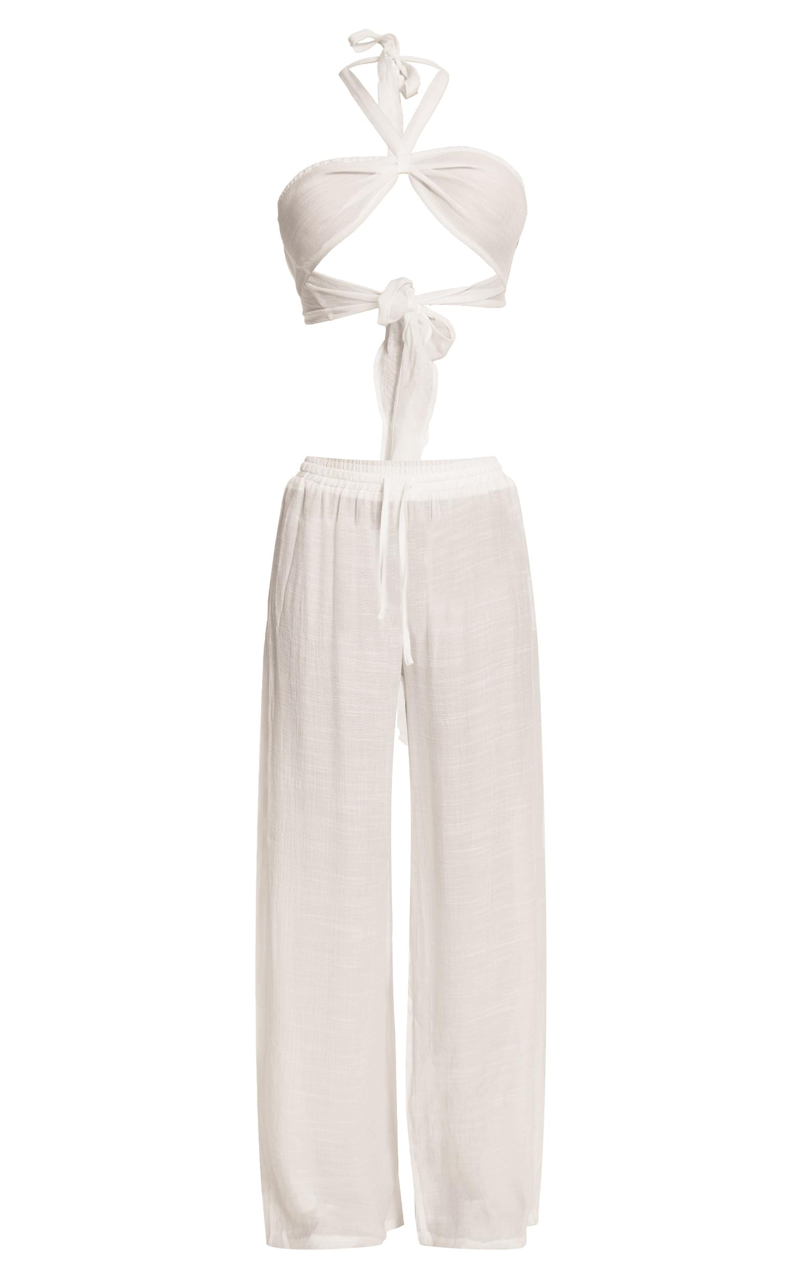 White Bandeau Beach Top and Pant Set Product Image