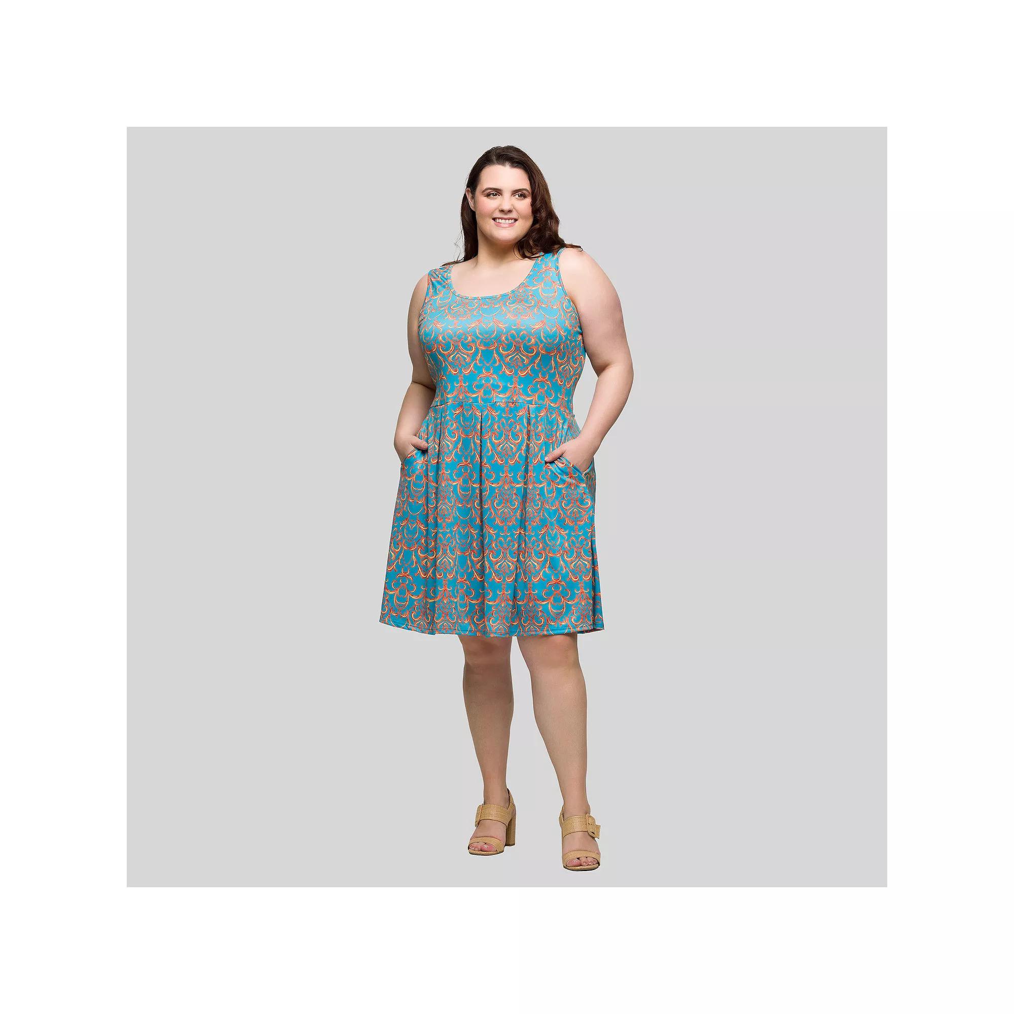 Plus Size 24Seven Comfort Apparel Sleeveless Pleated Knee Length Dress, Women's, Size: 2XL, Blue Team Product Image