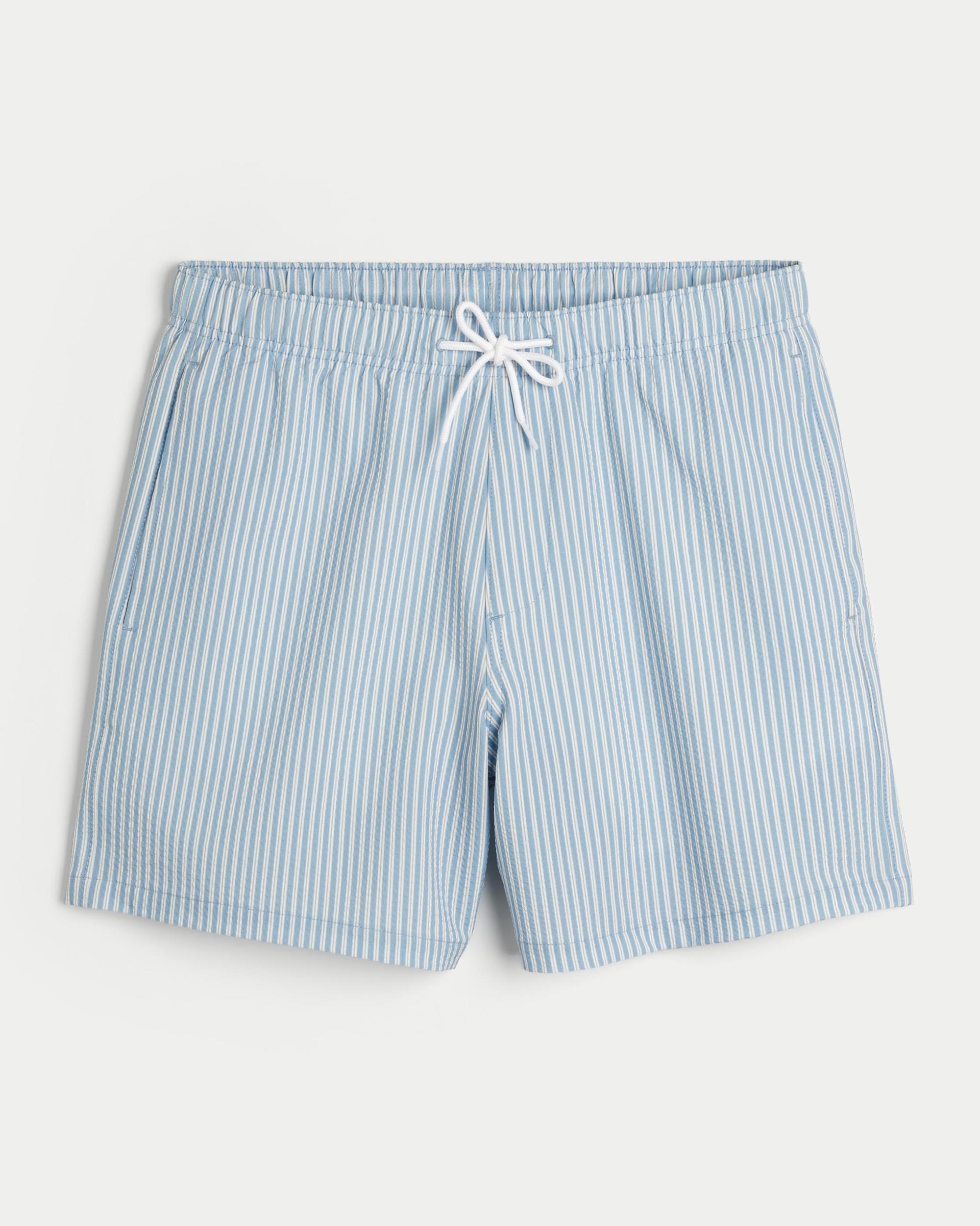 Mid-Thigh Seersucker Volley Swim Trunks Product Image