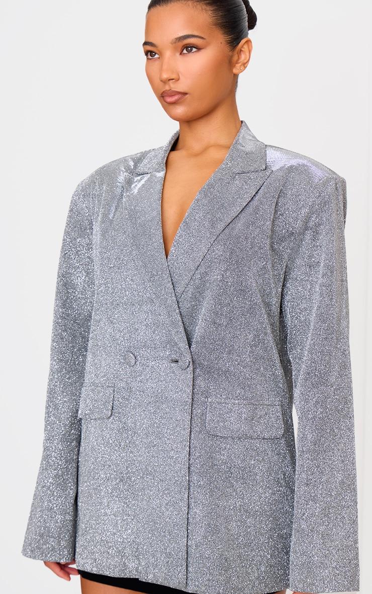 Silver Glitter Oversized Curved Hem Boxy Blazer Product Image