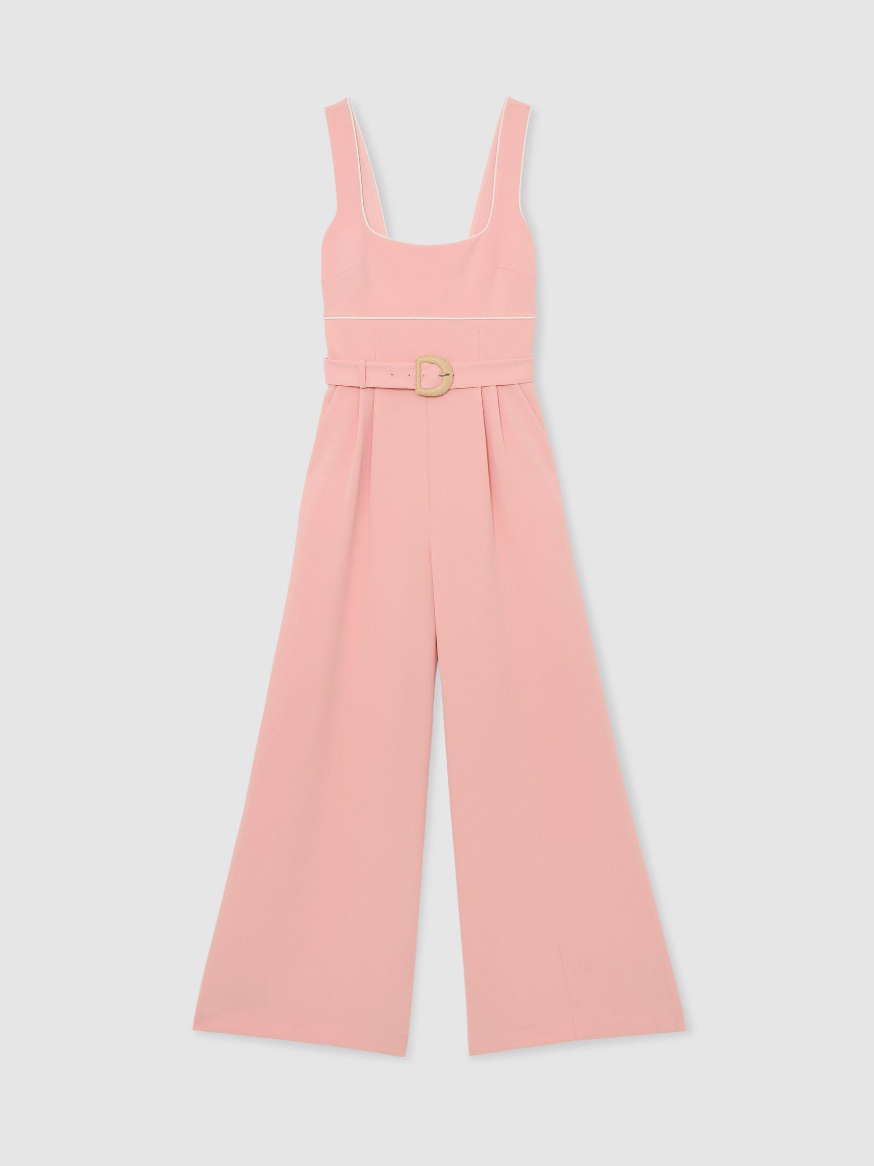 Tipped Wide-Leg Belted Jumpsuit in Pink Product Image