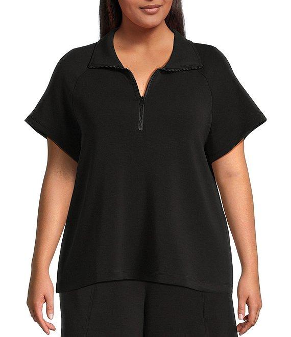 Skies Are Blue Plus Brushed Modal Blend Short Sleeve Half Zip Top Product Image