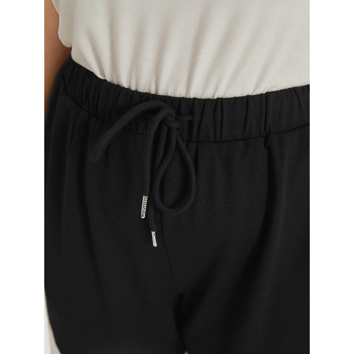 Striped Contrast Drawstring Pocket Elastic Waist Sweatpants Black Plus Size Women Casual Dailywear Contrast 28/5X Bloomchic Product Image