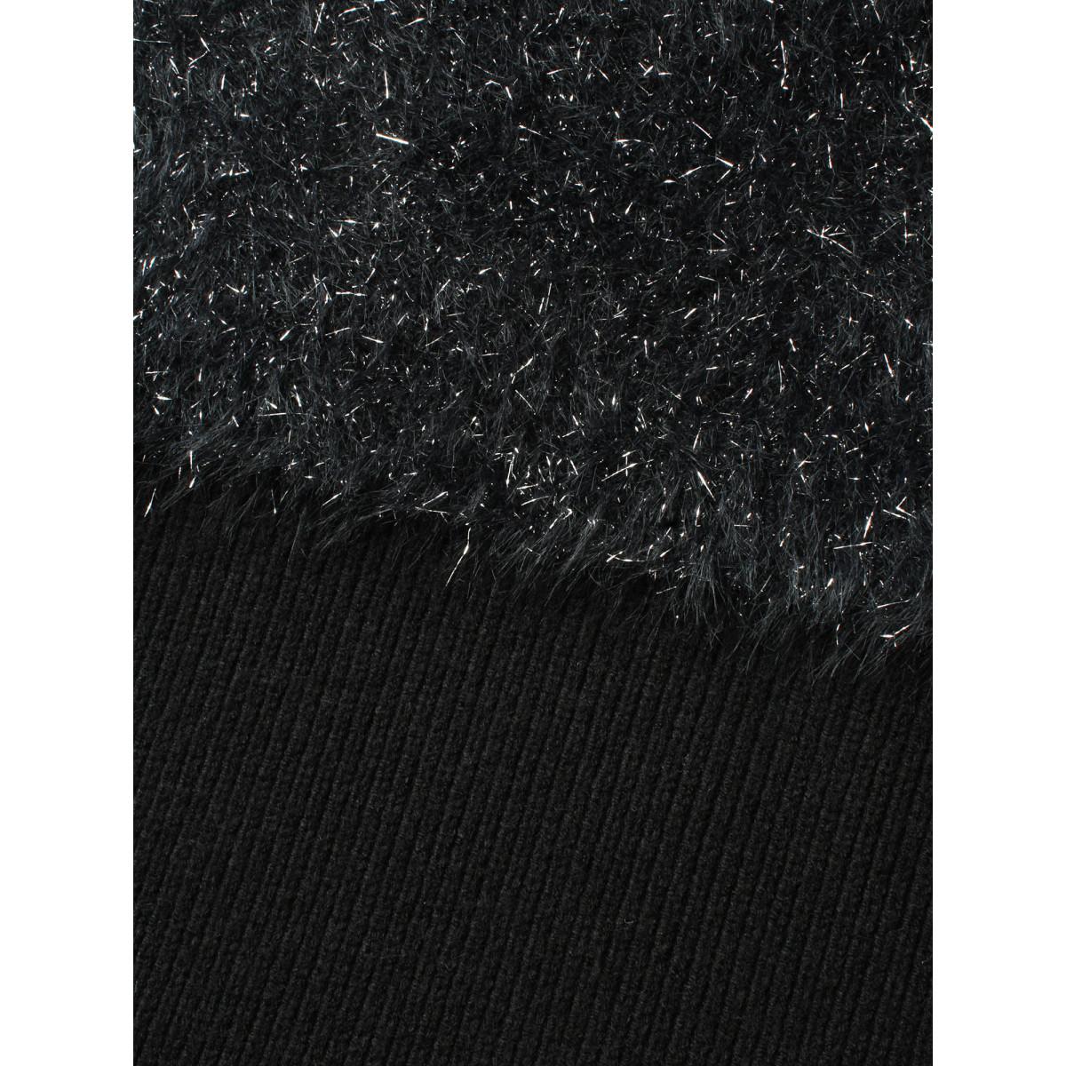 Plus Size Off-Shoulder Silver Threads Detailing Pullover Black Women Cocktail Loose Long Sleeve One-shoulder neck Party Pullovers BloomChic 14-16/1X Product Image