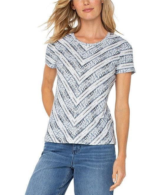 Liverpool Los Angeles Knit Stripe Scoop Neck Short Sleeve Top Product Image