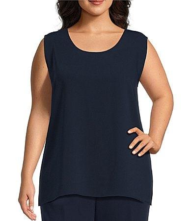 Caroline Rose Plus Size Matte Crepe Scoop Neck Sleeveless Tank Top Product Image