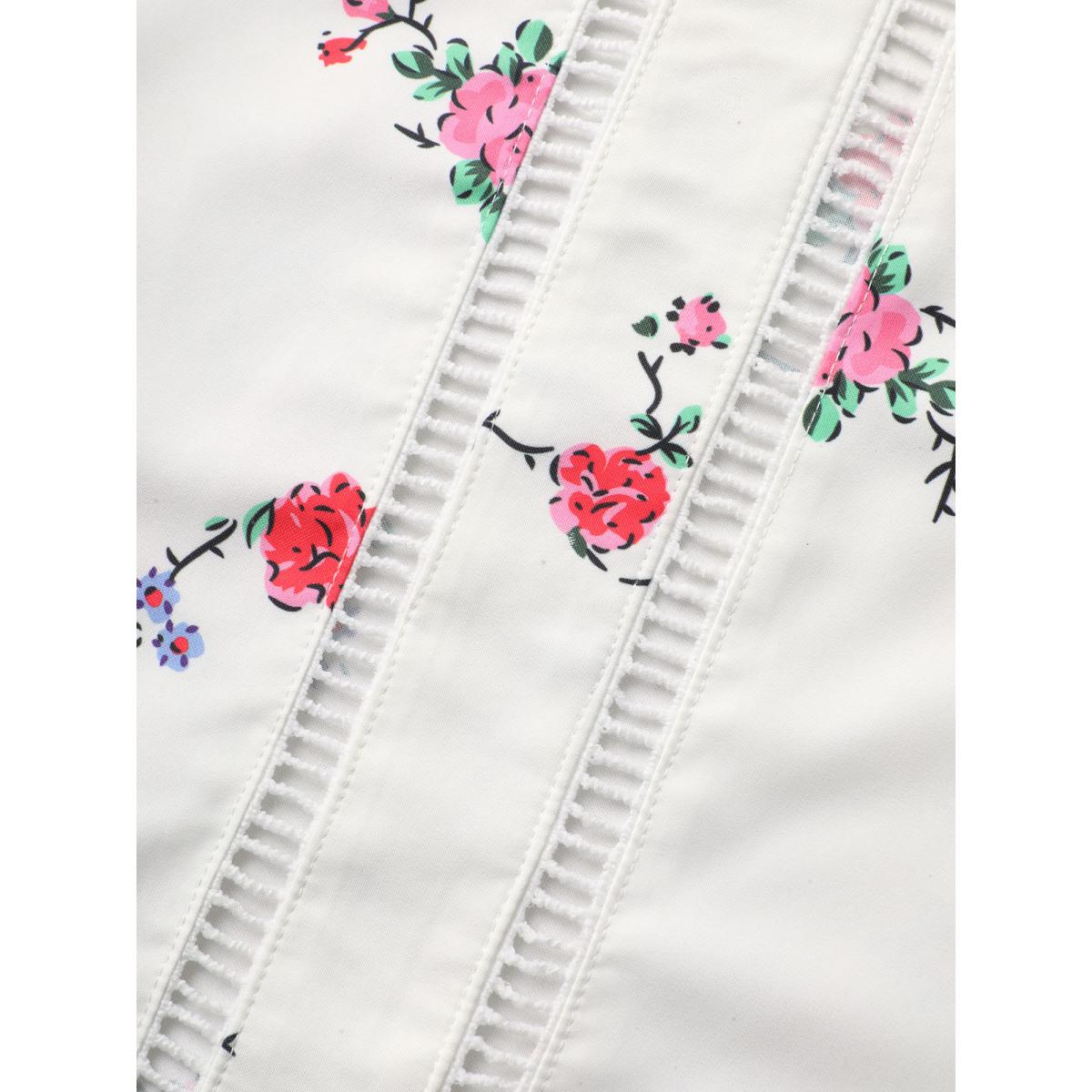 Plus Size Floral Print Patchwork Cut Out Cami Top Women Originalwhite Elegant Contrast Non Everyday Tank Tops Camis BloomChic 10/M Product Image