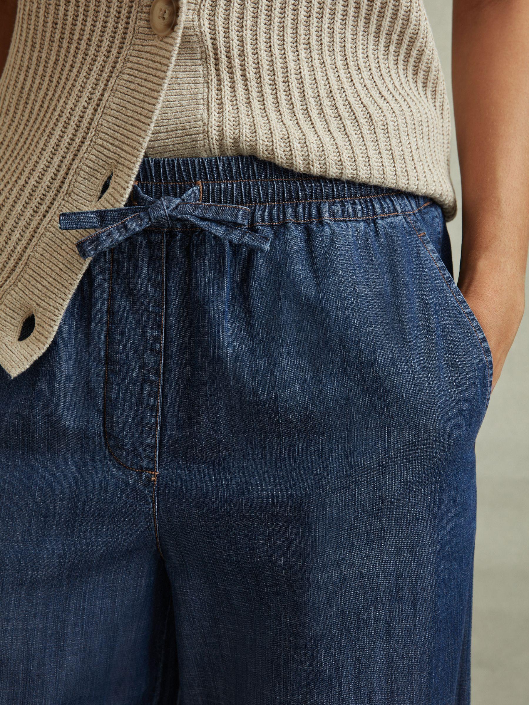 Denim Look Wide Leg Trousers in Mid Blue Product Image